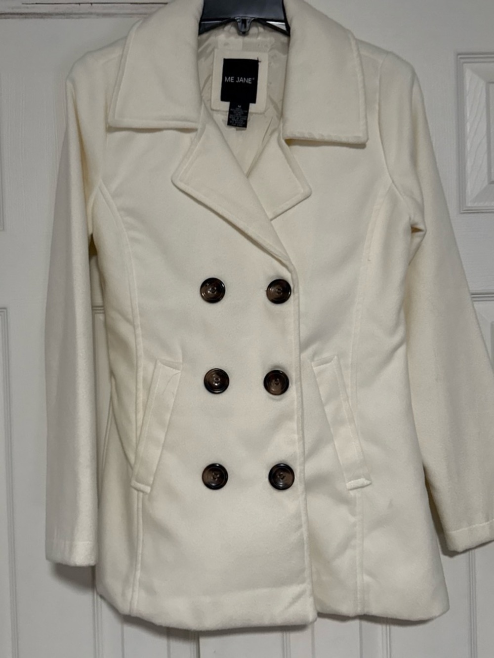 Me Jane Cream Double-Breasted Wool-Blend Peacoat
